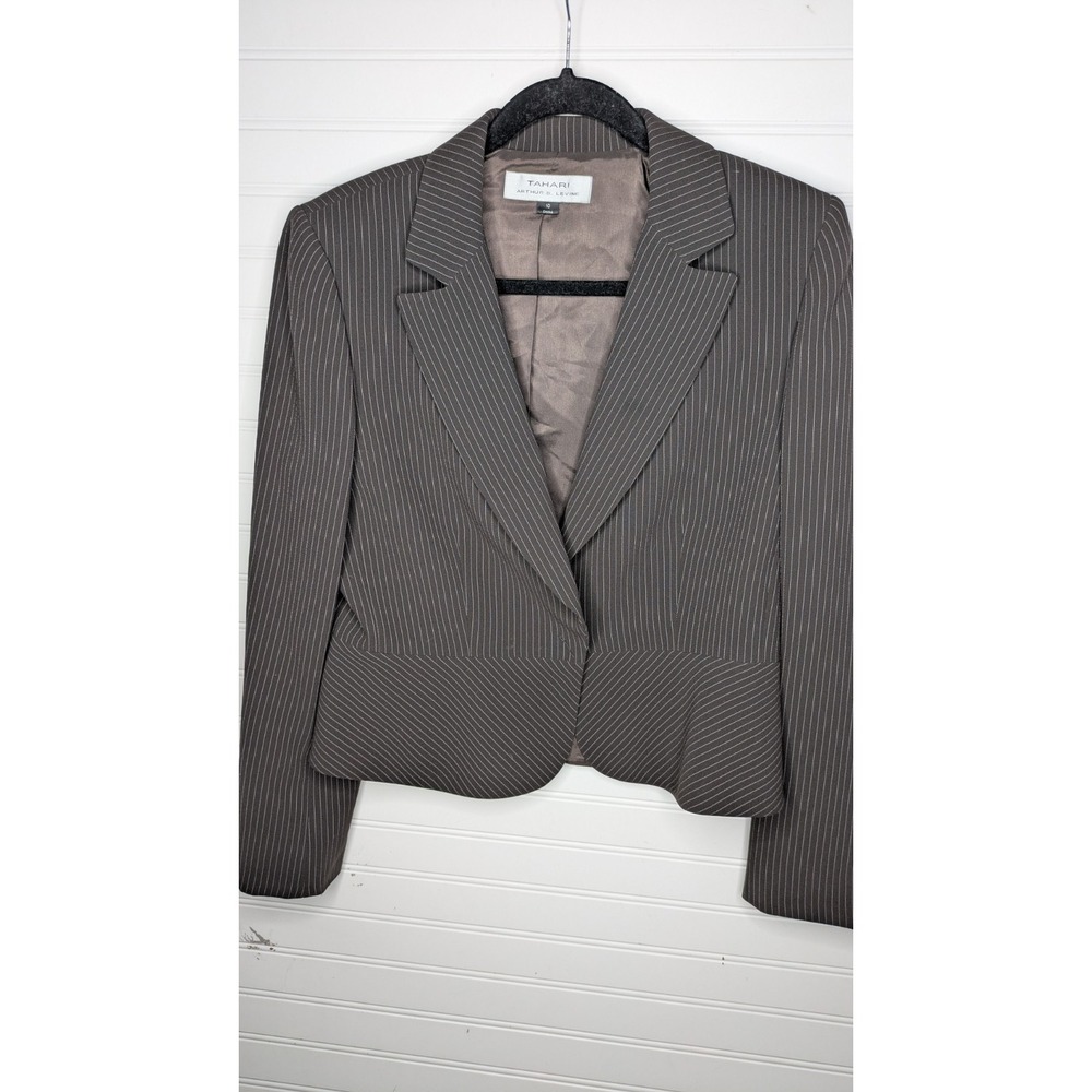 Tahari Arthur Levine Womens Blazer 10 Pinstriped Snap Button Closure Career Work